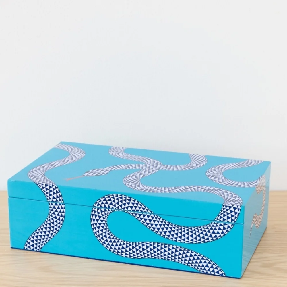 JONATHAN ADLER Eden Lacquer Box, Color Blue, Retail Price $325.00 USD